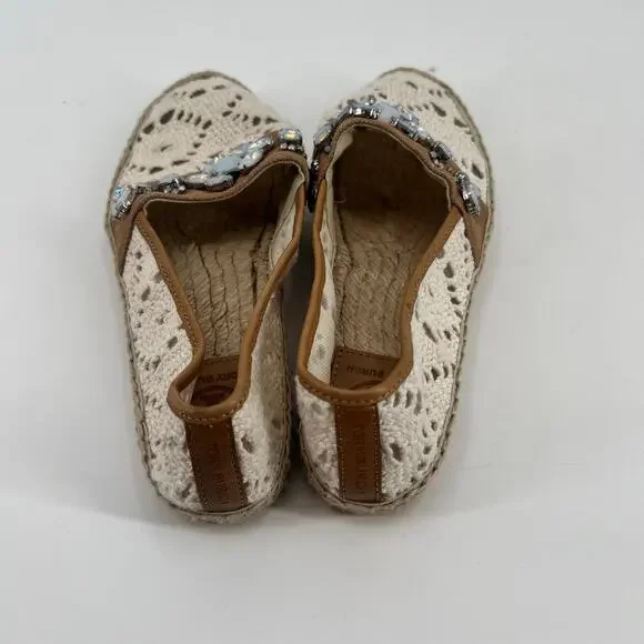 Tory Burch Cream & Tan crochet macrame Espadrilles with Blue Embellishments sz 7 - Picture 6 of 9